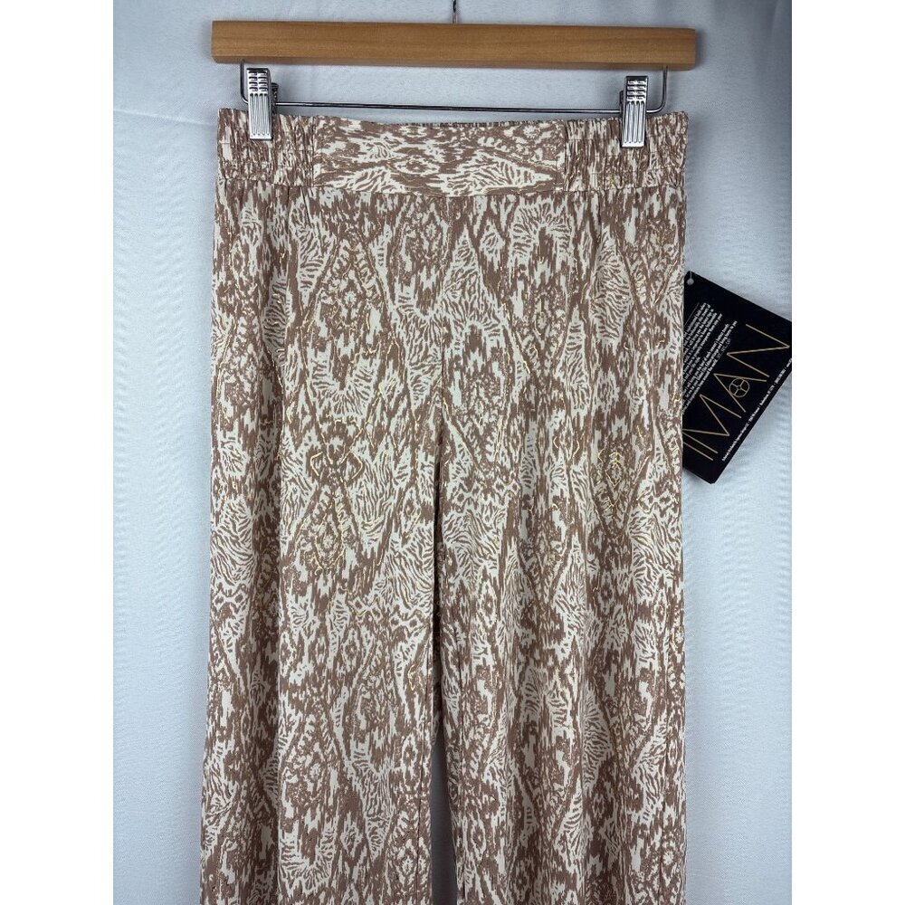Iman S Short Womens Beige & Gold Patterned Pants